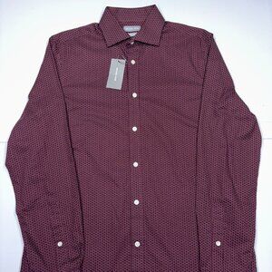 *NWT* Michael Kors Men's Dress Shirt Slim Pattern Burgundy - Medium 15.5 34/35